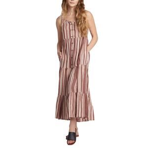 NEW Roxy Wine Stripe Button-Front Breeze on By Sleeveless Dress - Small